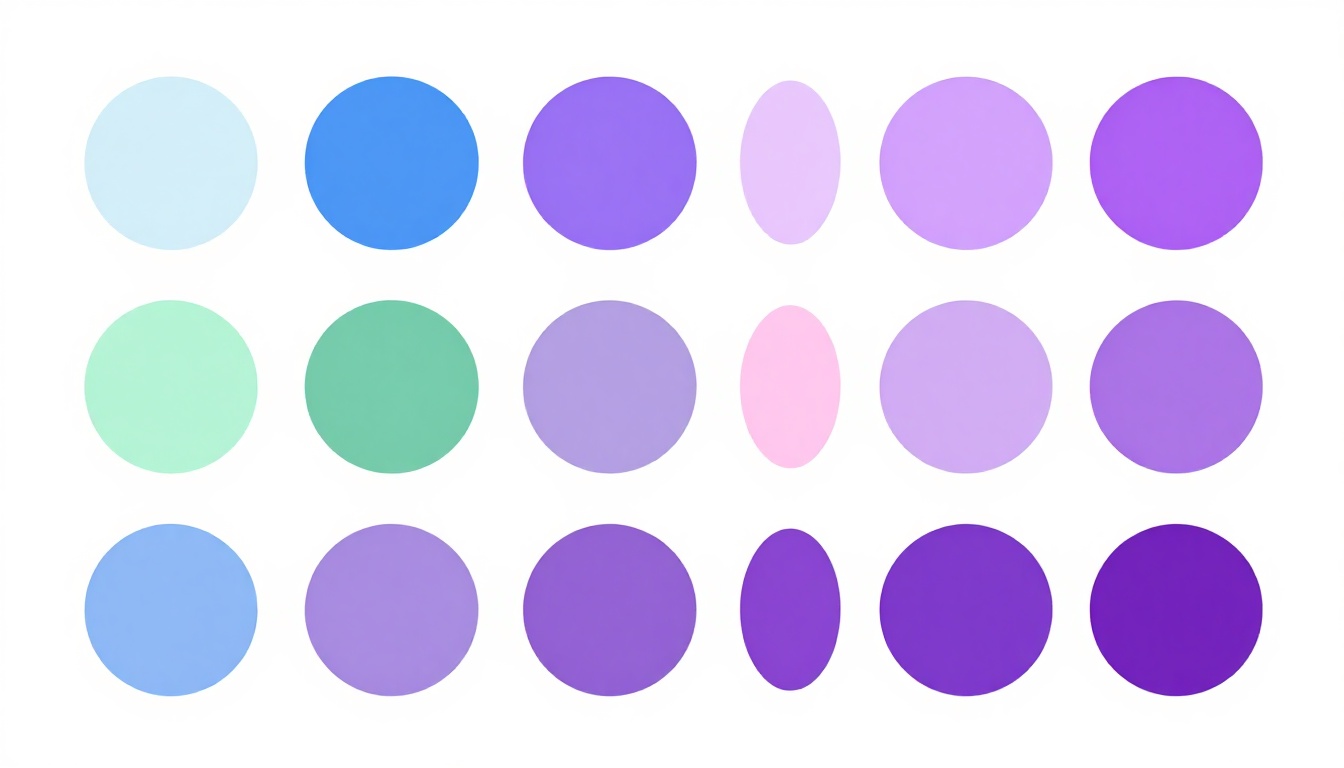 Abanico de muestras de color en distintos tonos de azul, verde, rosa y morado