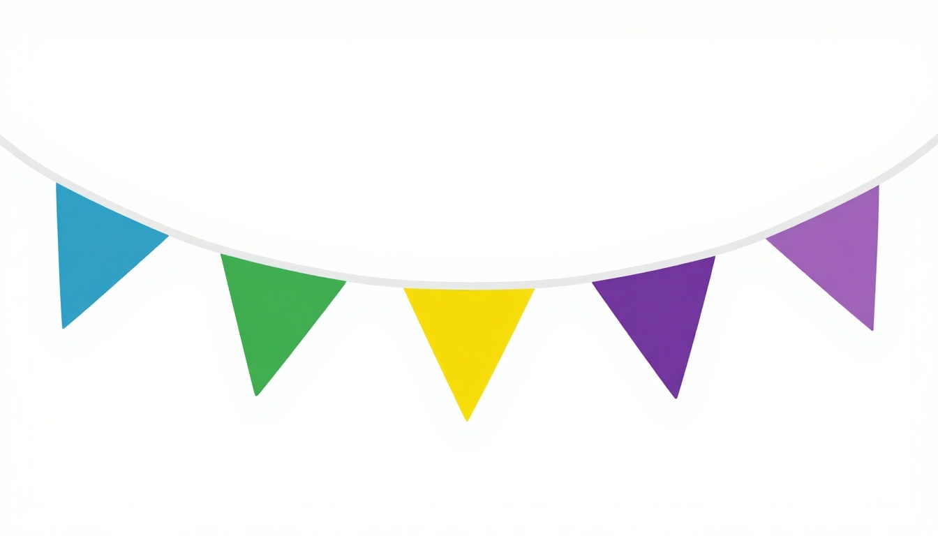 Bunting flags in green, yellow, and blue representing Brazil's flag colors