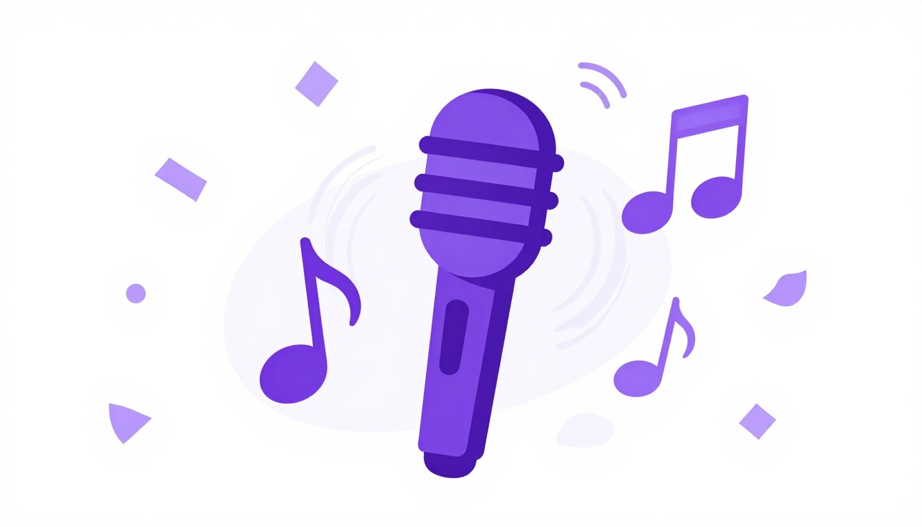 A microphone and floating music notes for the comigo you hear in Brazilian songs