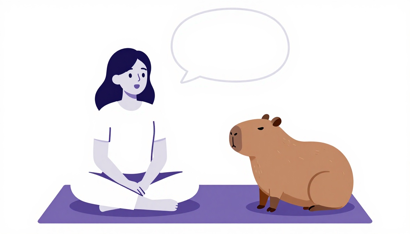 A learner speaking out loud with a capybara listening beside them