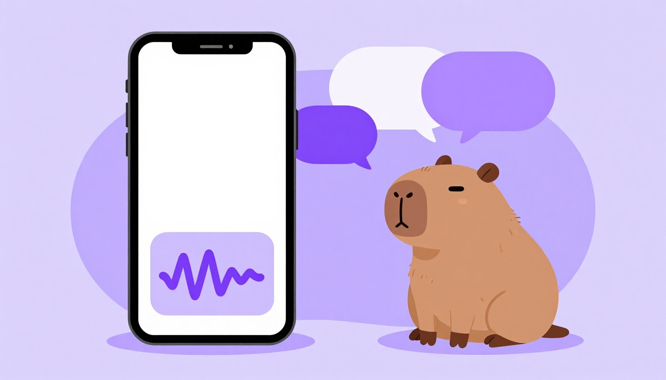 A phone showing a spoken language lesson next to Capy the capybara companion