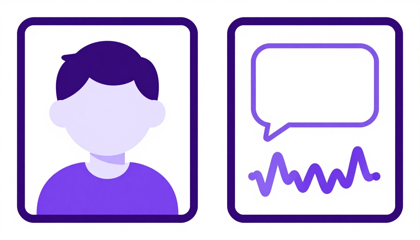 Two phone screens side by side, one with a live avatar tutor and one with a spoken lesson