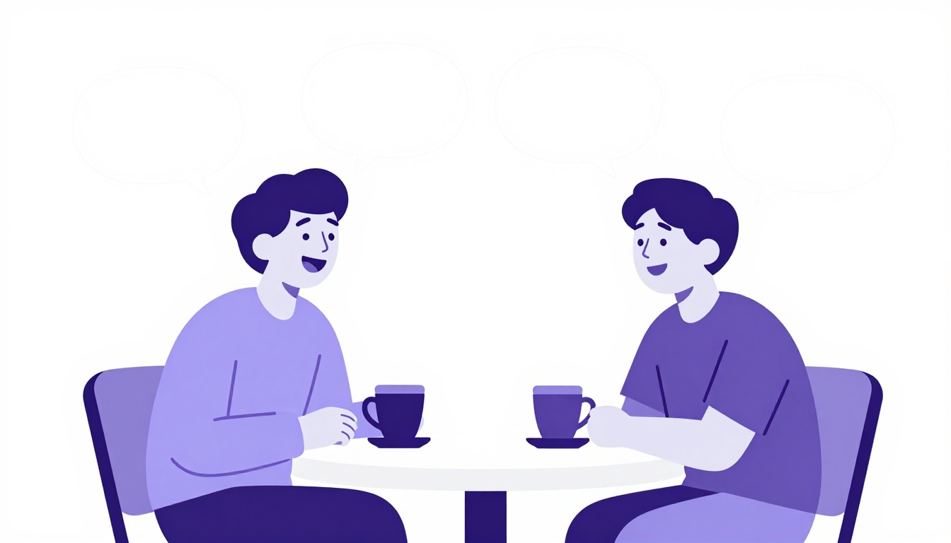 Two friends chatting over coffee, sharing common sayings in Portuguese