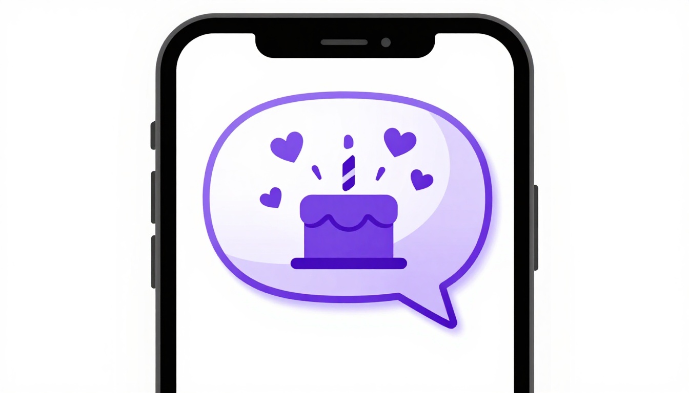 Celular com uma mensagem de texto escrita "Happy Birthday!" na tela