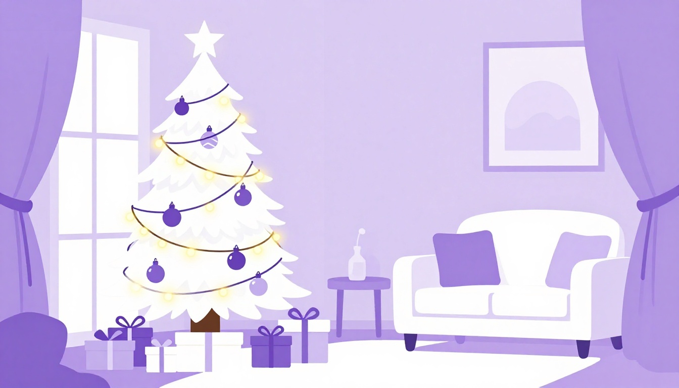 arvore de natal decorada com enfeites e luzes em uma sala aconchegante
