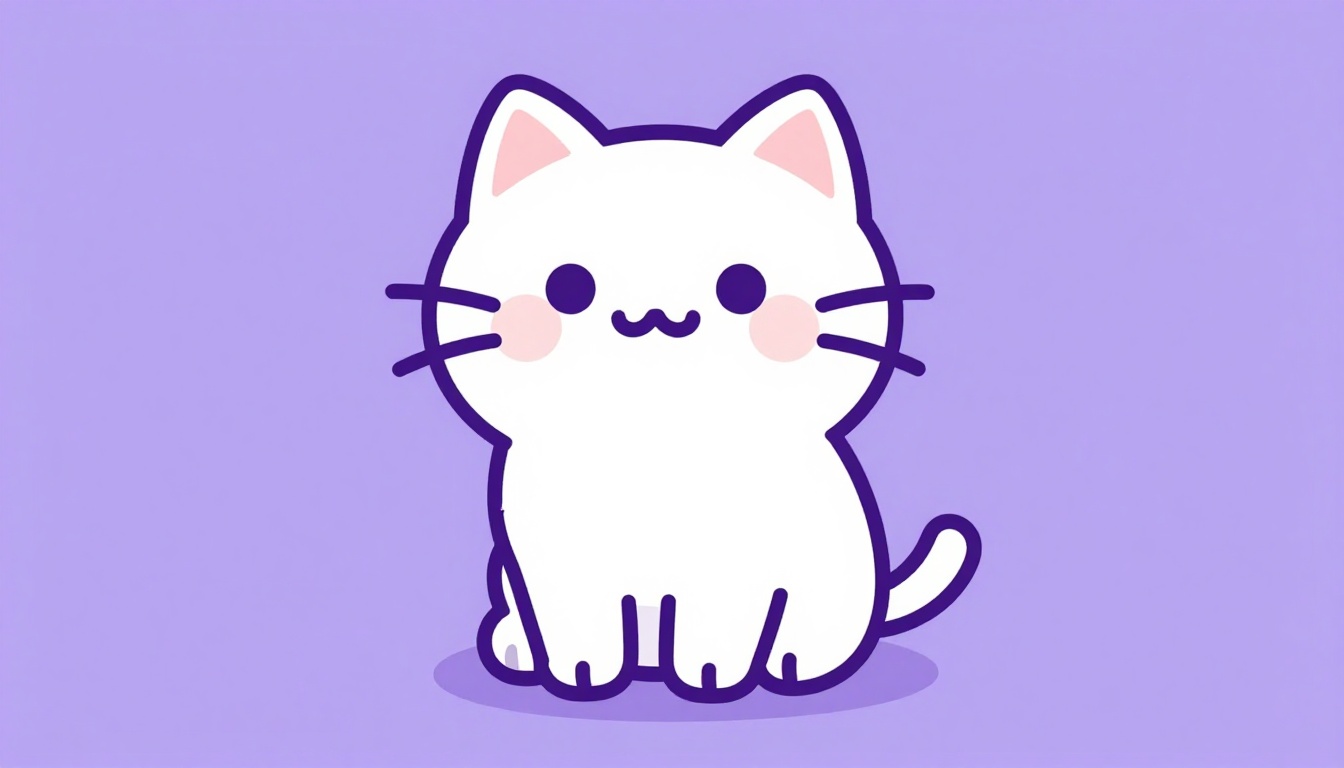 Ilustração de um gatinho amigável de corpo inteiro mostrando bigodes, patas, rabo e orelhas bem visíveis