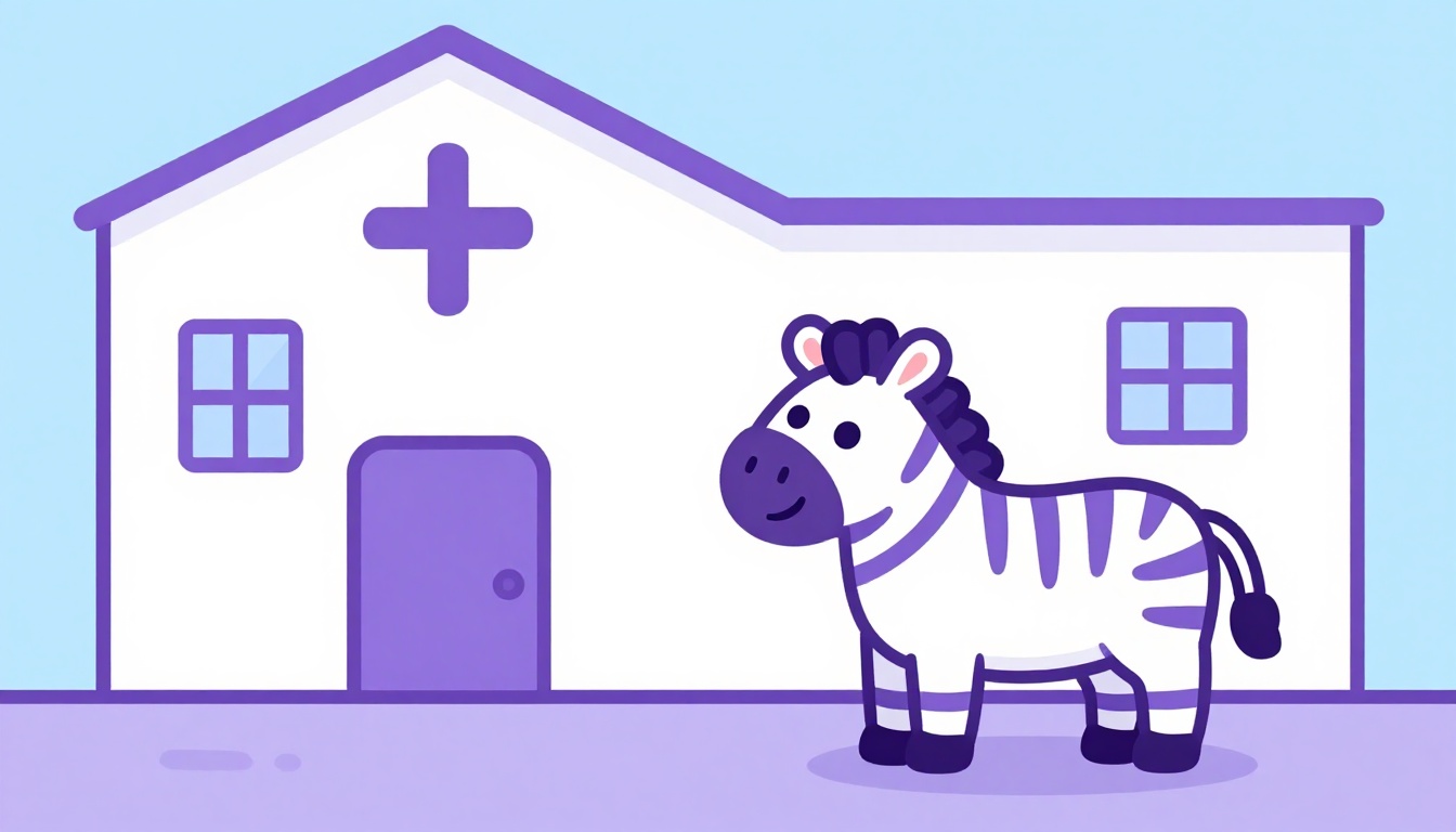 Zebra ao lado de um prédio de hospital, duas palavras que os brasileiros costumam pronunciar errado em inglês