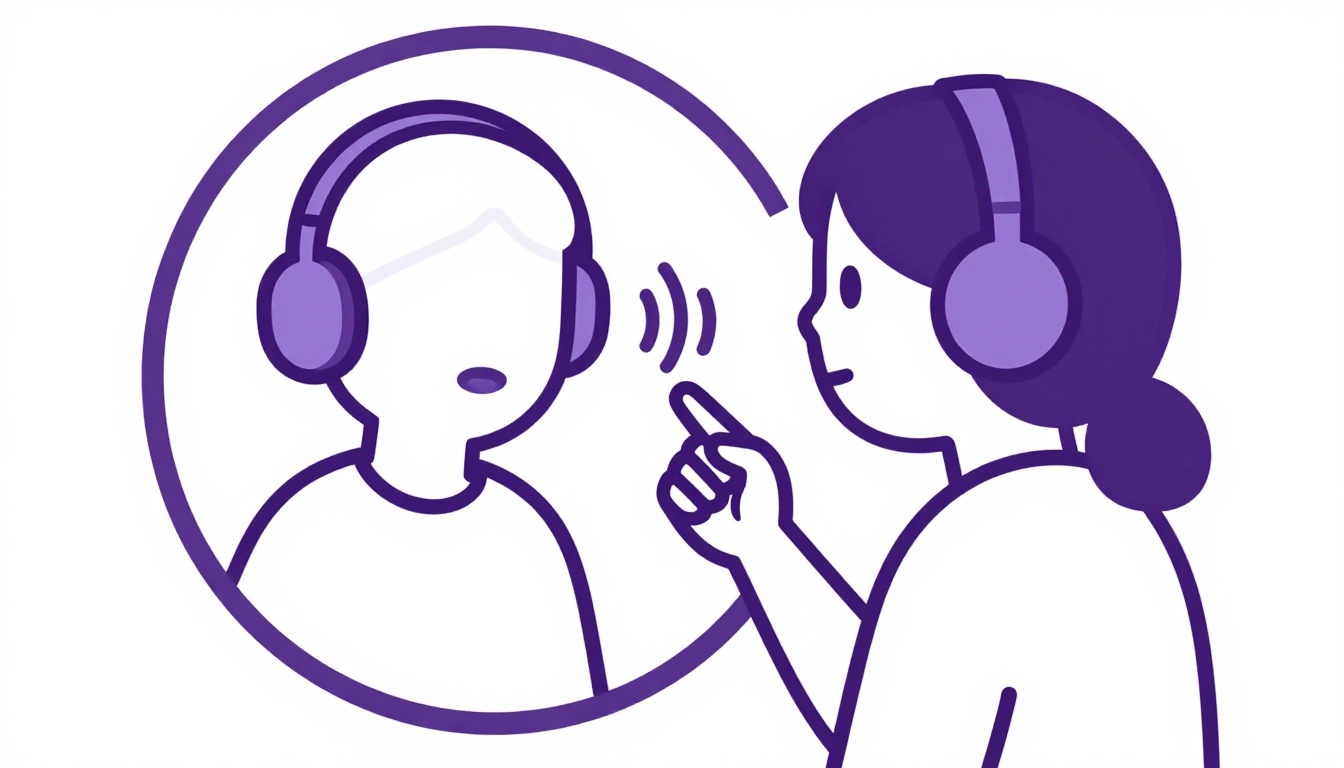 Pessoa com fone de ouvido praticando pronúncia em inglês em frente ao espelho usando a técnica de shadowing