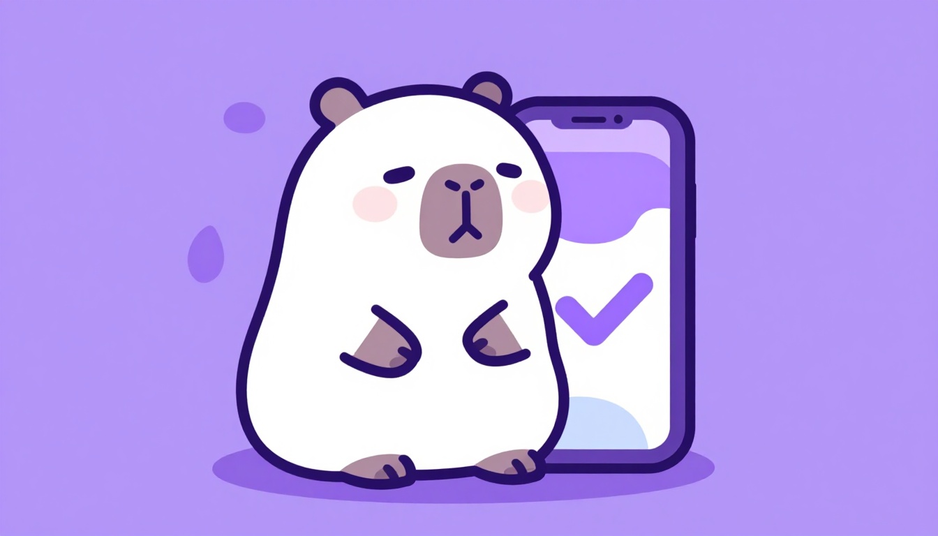 Capivara simpática ao lado de um smartphone mostrando um aplicativo de aprendizado de idiomas
