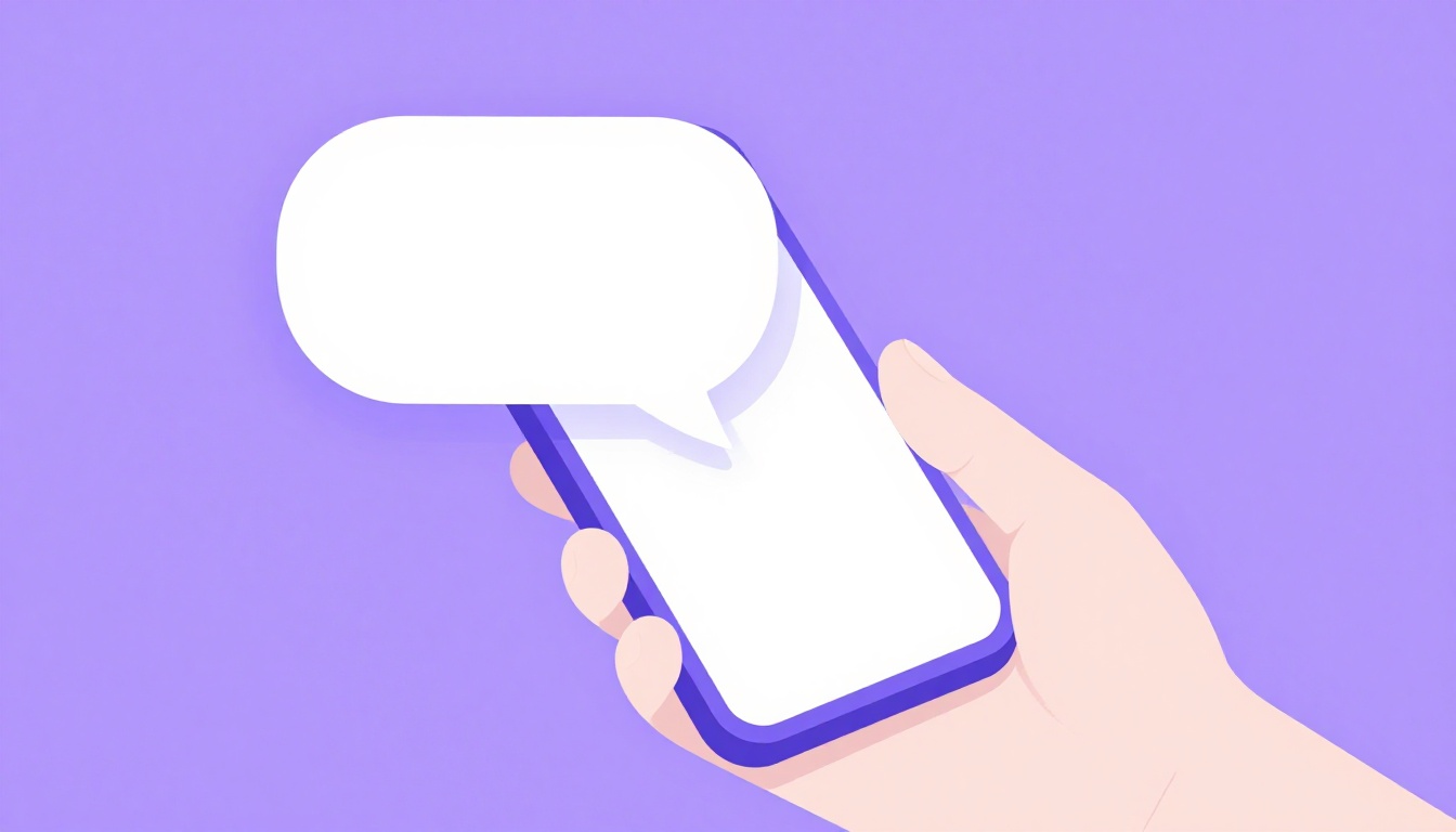 Tela de celular brilhando com uma bolha de chat abstrata na mão de alguém