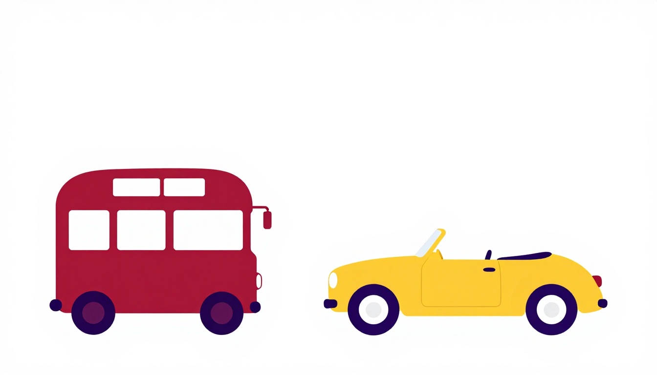 Ônibus vermelho de dois andares britânico ao lado de um carro conversível amarelo americano
