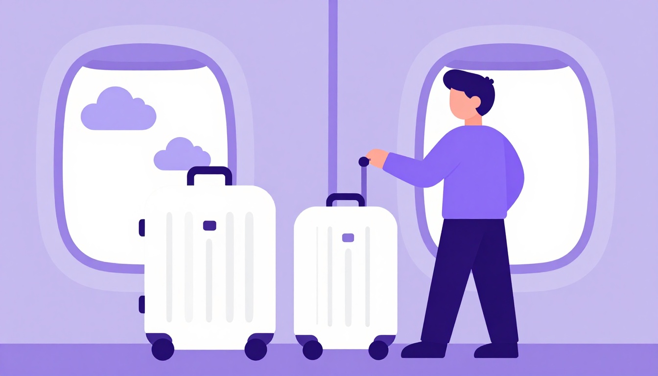 Mala de viagem e janela de avião simbolizando uma despedida de viagem