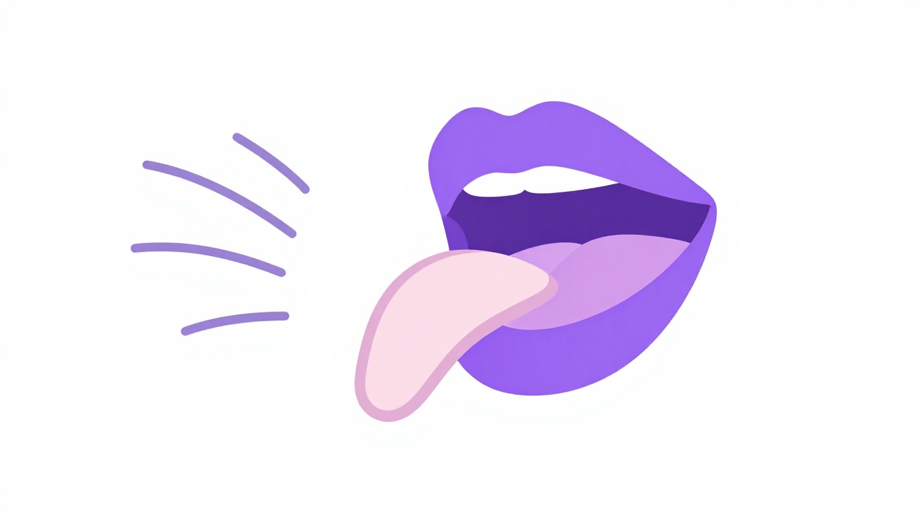 Ilustração simples de perfil de uma boca com a ponta da língua tocando atrás dos dentes da frente, com pequenas linhas indicando vibração de ar