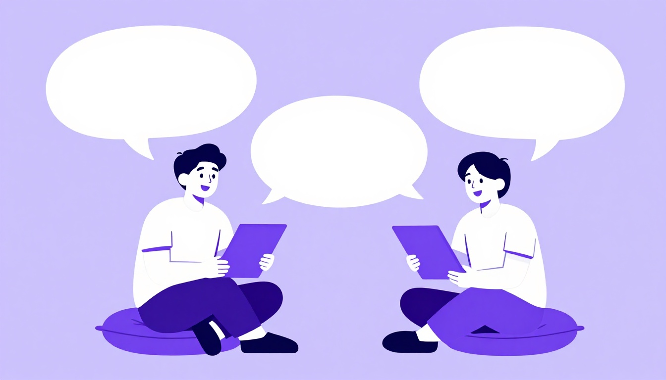 Duas pessoas conversando animadas com balões de fala em uma cena representando como se fala legal em inglês