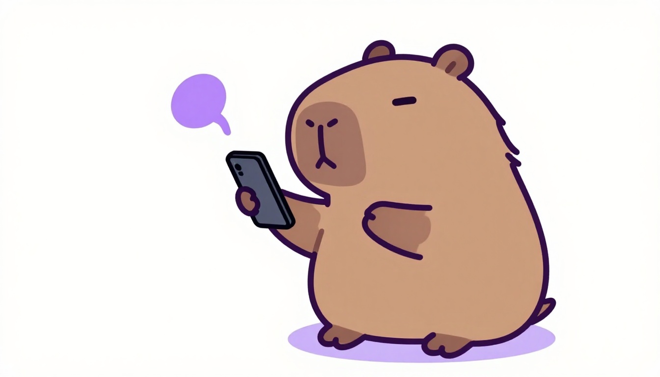 Capybara falando em um microfone de celular representando prática de pronúncia em inglês para dizer legal