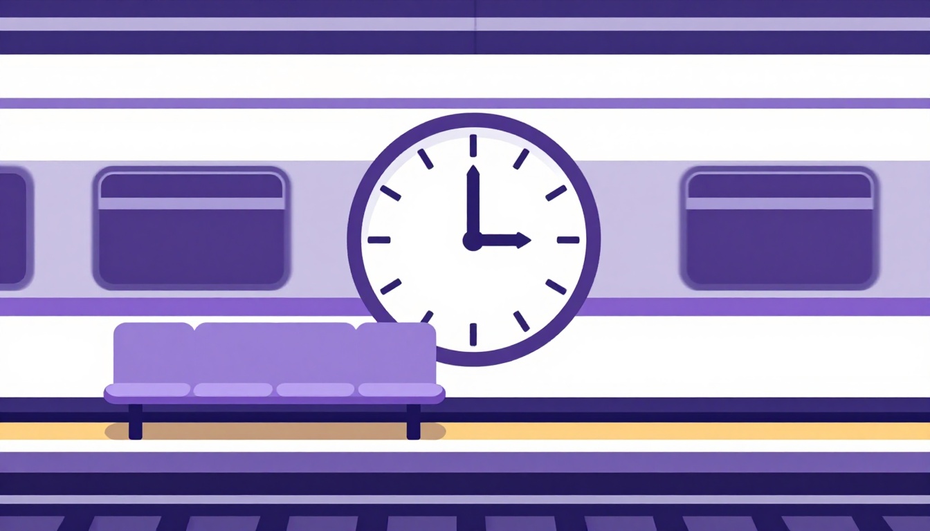 Un andén de tren vacío con un banco y un gran reloj, imagen del tercer condicional y los arrepentimientos