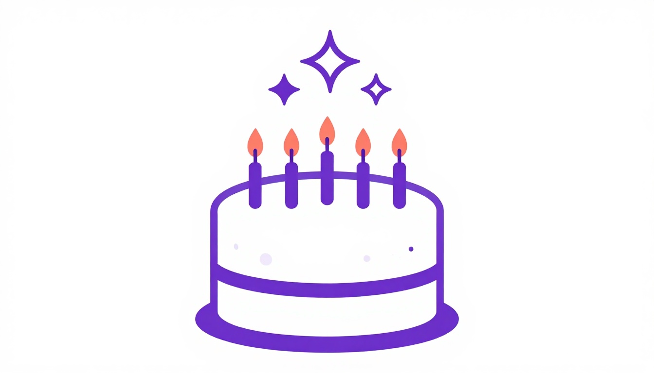 birthday cake with lit candles and small sparkles above the flames