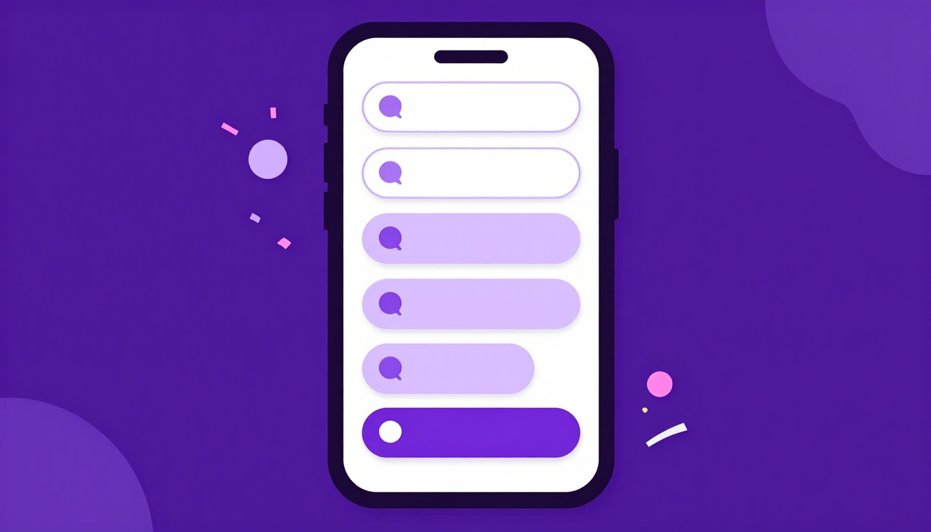smartphone screen showing several colorful chat message bubbles with confetti floating nearby