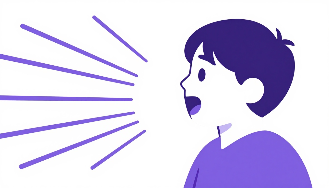 A person speaking with sound waves coming from their mouth, representing active speaking practice versus silent study