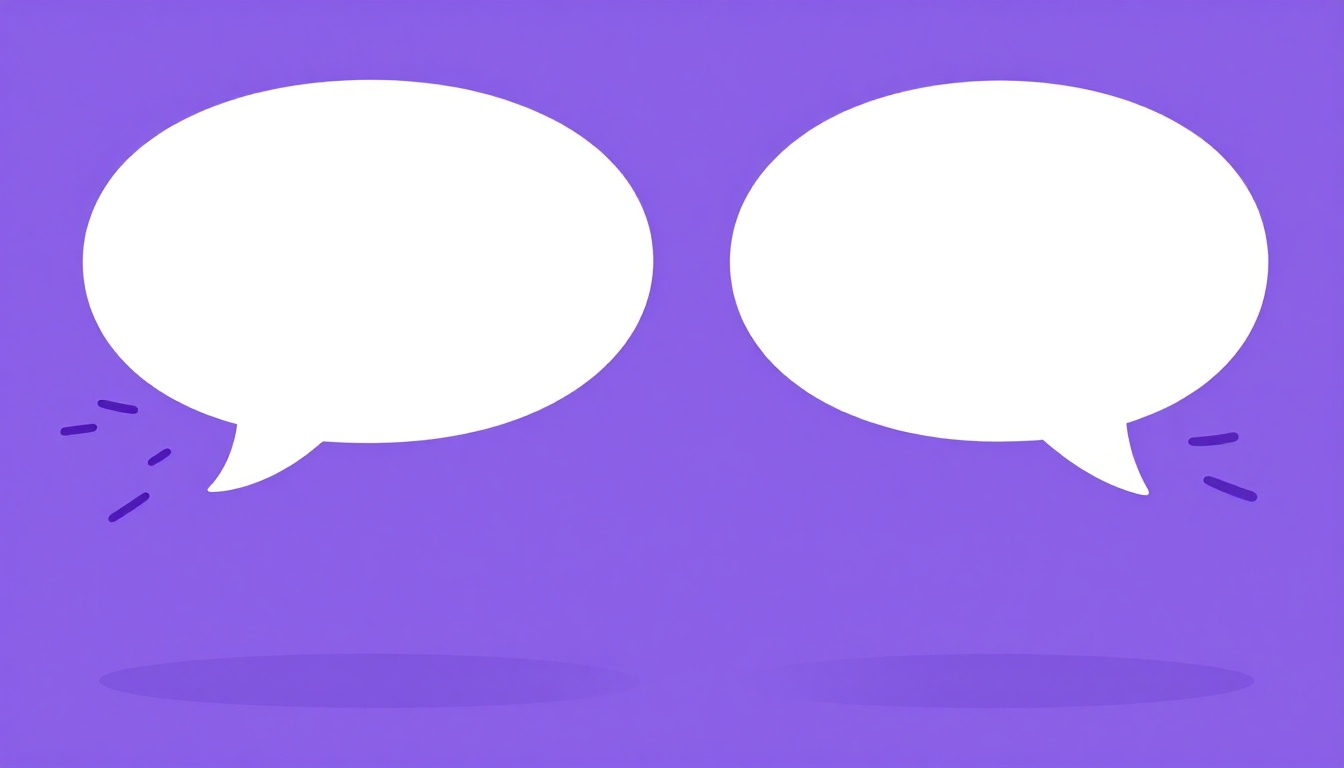 Dos burbujas de diálogo con líneas de movimiento que sugieren una conversación rápida y casual, imagen de las contracciones informales habladas como gonna y wanna