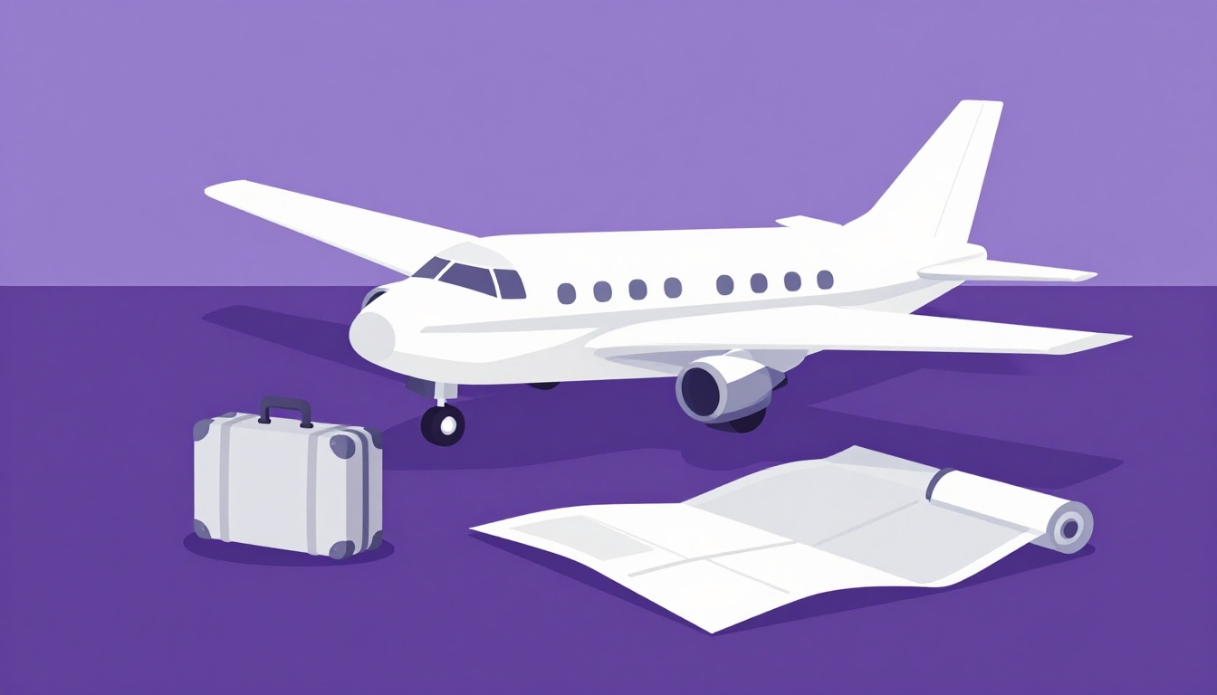 passagem de embarque de avião e uma mala pequena ao lado de um aviãozinho de papel
