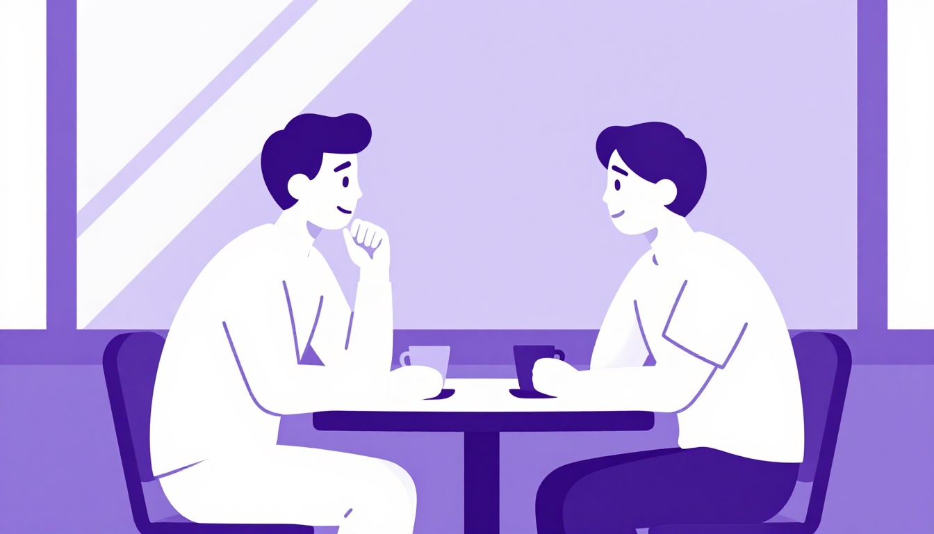 Duas pessoas conversando em um diálogo em inglês entre duas pessoas em um café