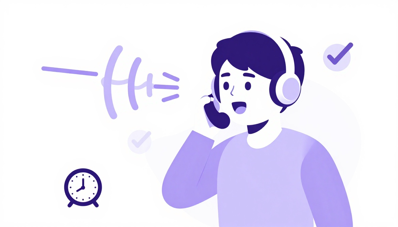Persona con auriculares hablando en voz alta a su teléfono para practicar un diálogo en inglés