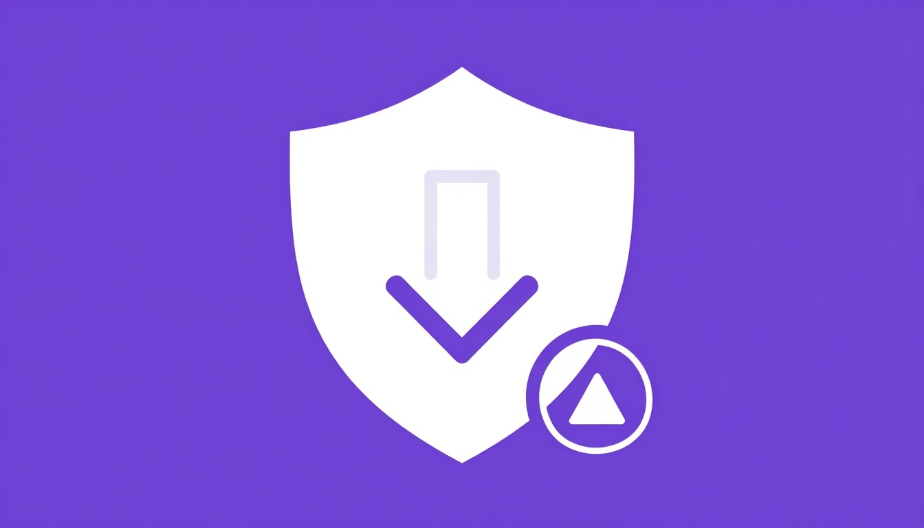 Escudo de proteção sobre uma seta de download com um alerta ao lado
