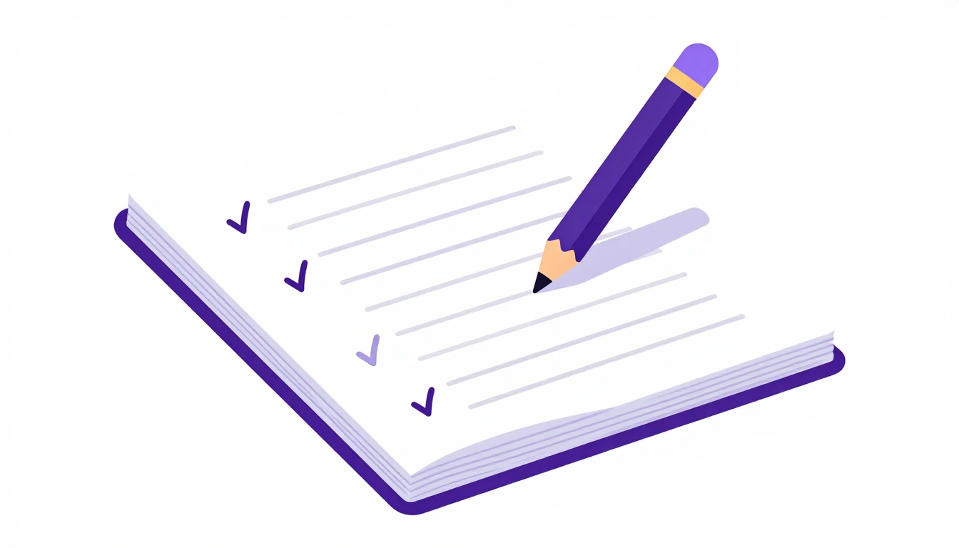 Un cuaderno abierto con un lápiz y marcas de verificación, sugiriendo práctica autocorregida