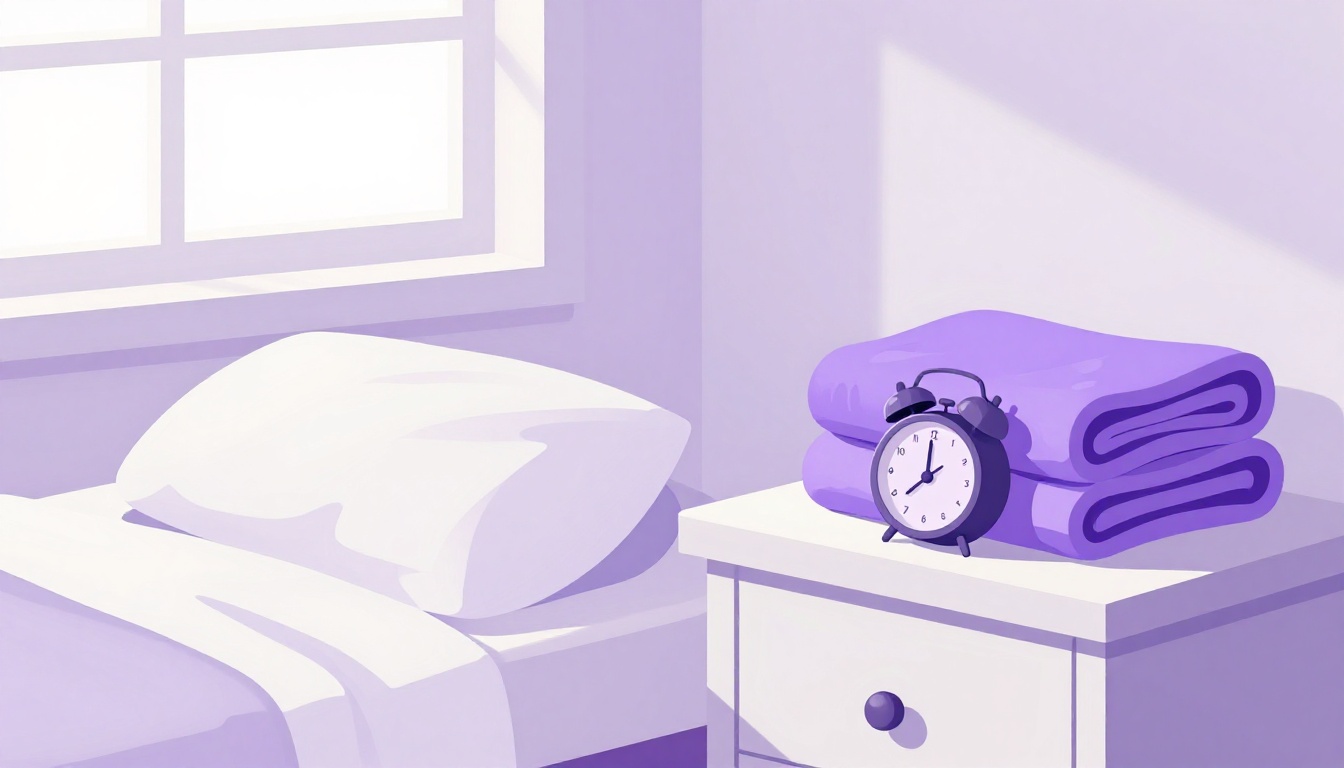 Dormitorio acogedor al amanecer con un despertador sobre la mesita de noche