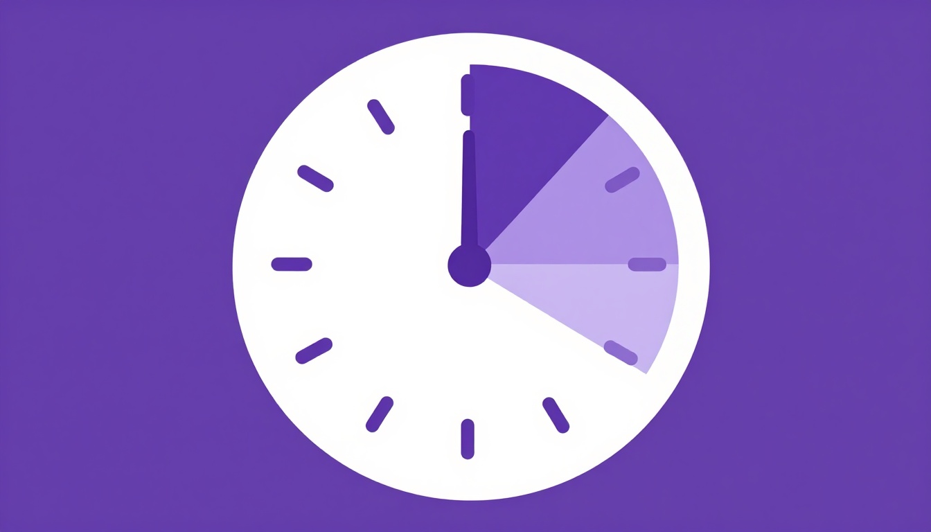 Reloj abstracto dividido en cuatro cuartos de diferentes tonos morados