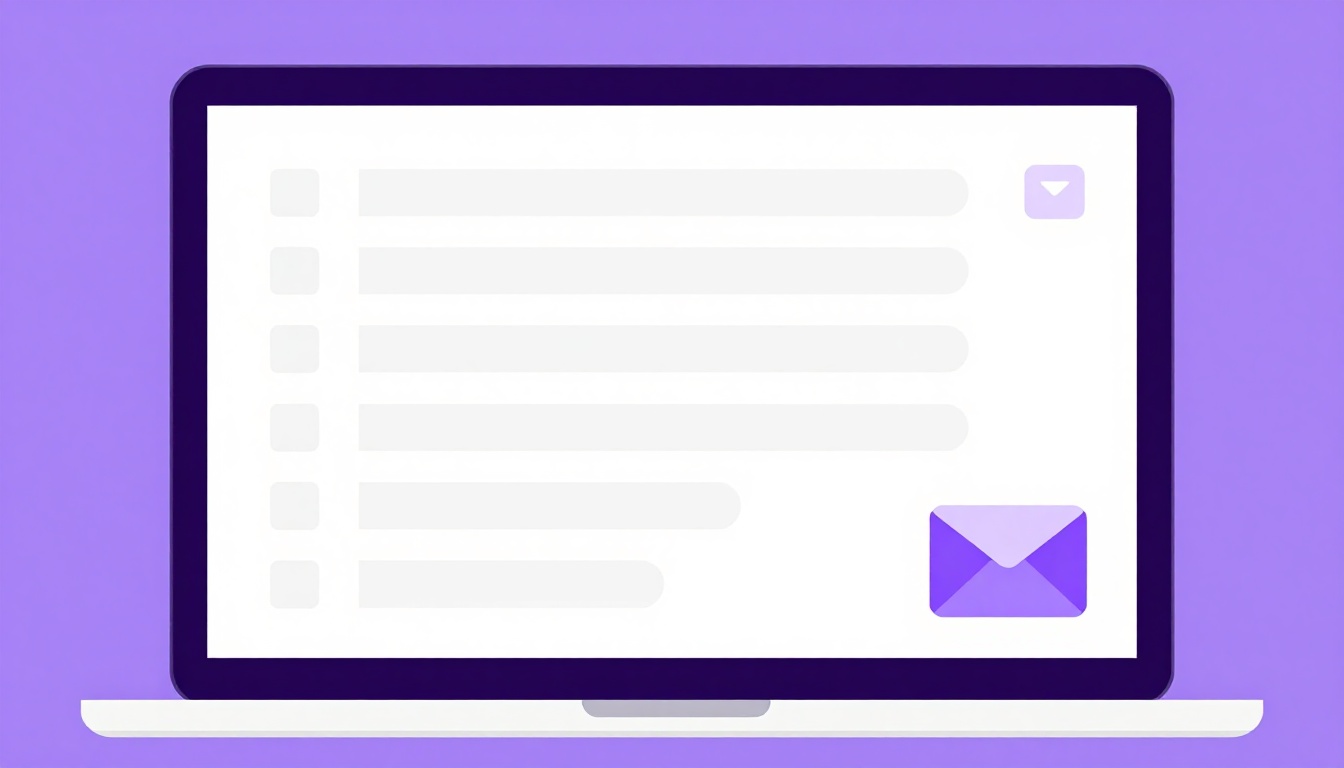 A laptop screen showing an inbox with Portuguese labels like caixa de entrada and assunto