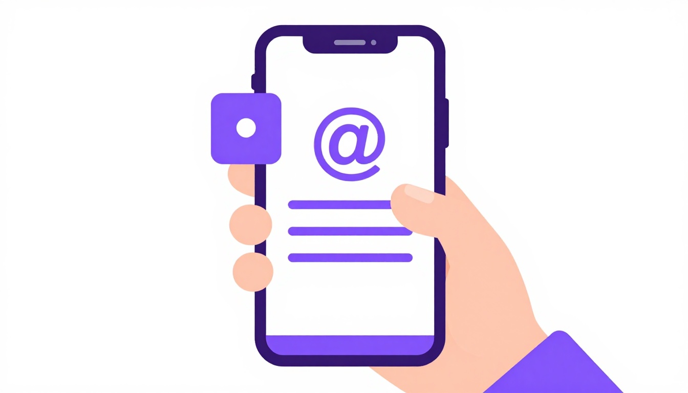 A hand holding a phone displaying an email address with the at symbol highlighted