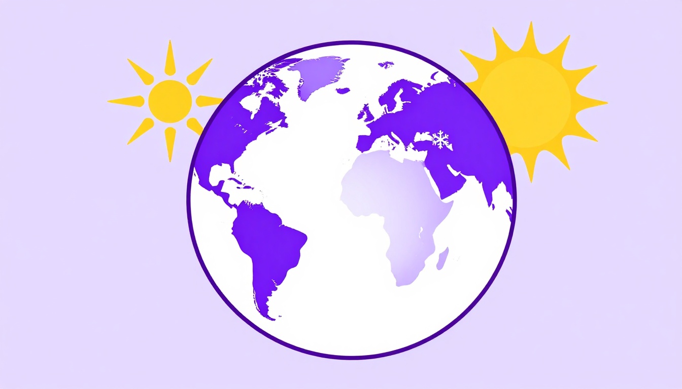 Um globo terrestre inclinado com o sol de um lado, mostrando por que os hemisférios norte e sul têm estações opostas