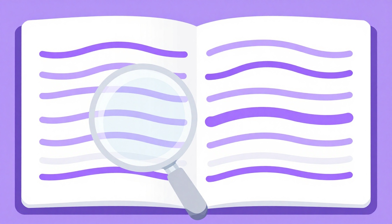 Ícone de lupa passando sobre linhas abstratas de texto representando as técnicas de skimming e scanning