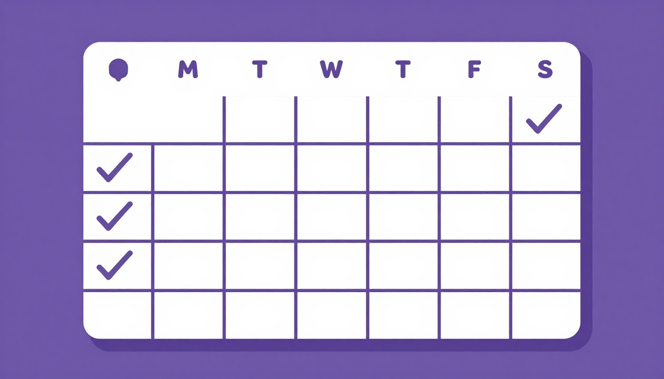 Calendario semanal simple con casillas marcadas, representando un plan de estudio
