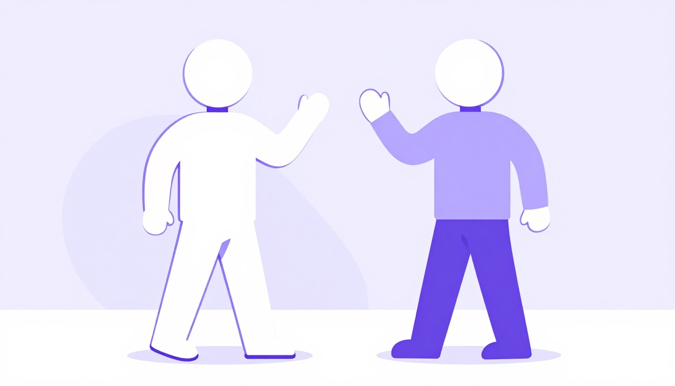 Two people bumping shoulders on a sidewalk, one turning back with an apologetic gesture