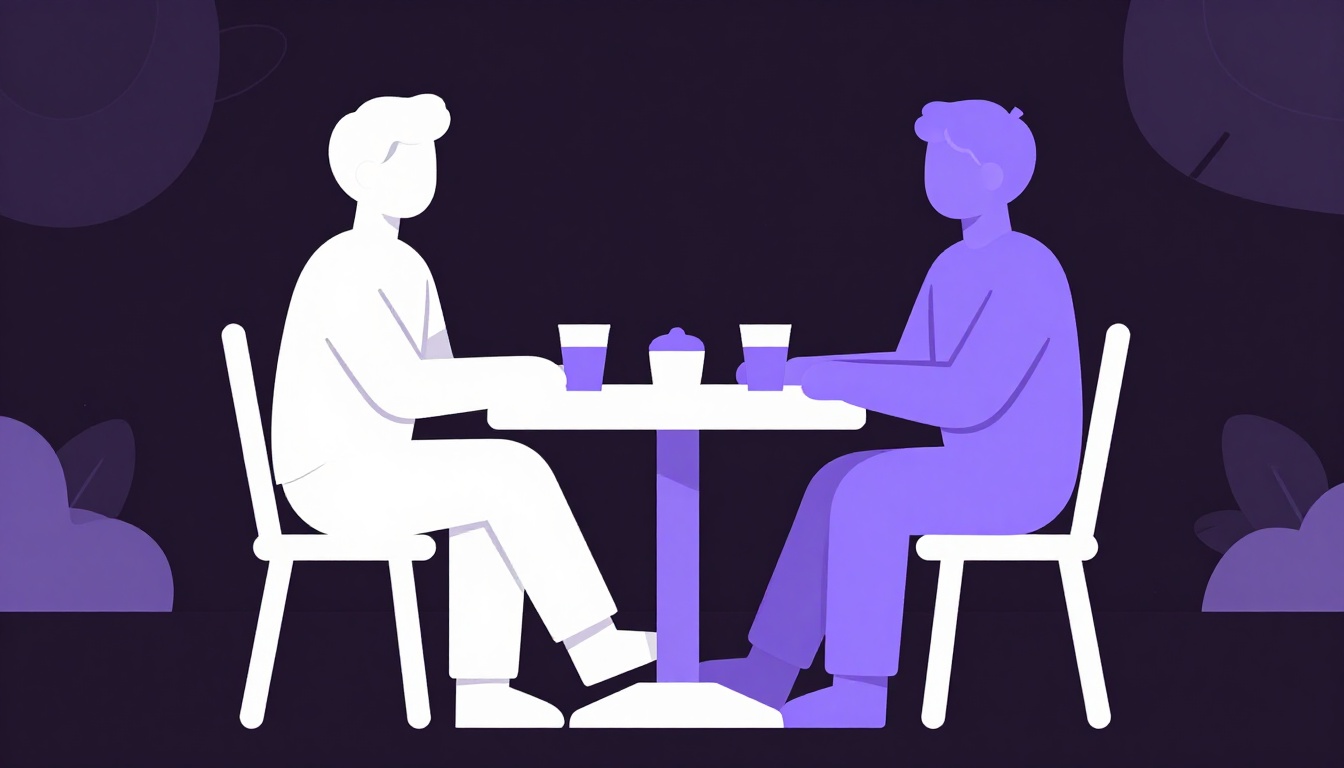 Two friends chatting casually at an outdoor cafe table in Brazil