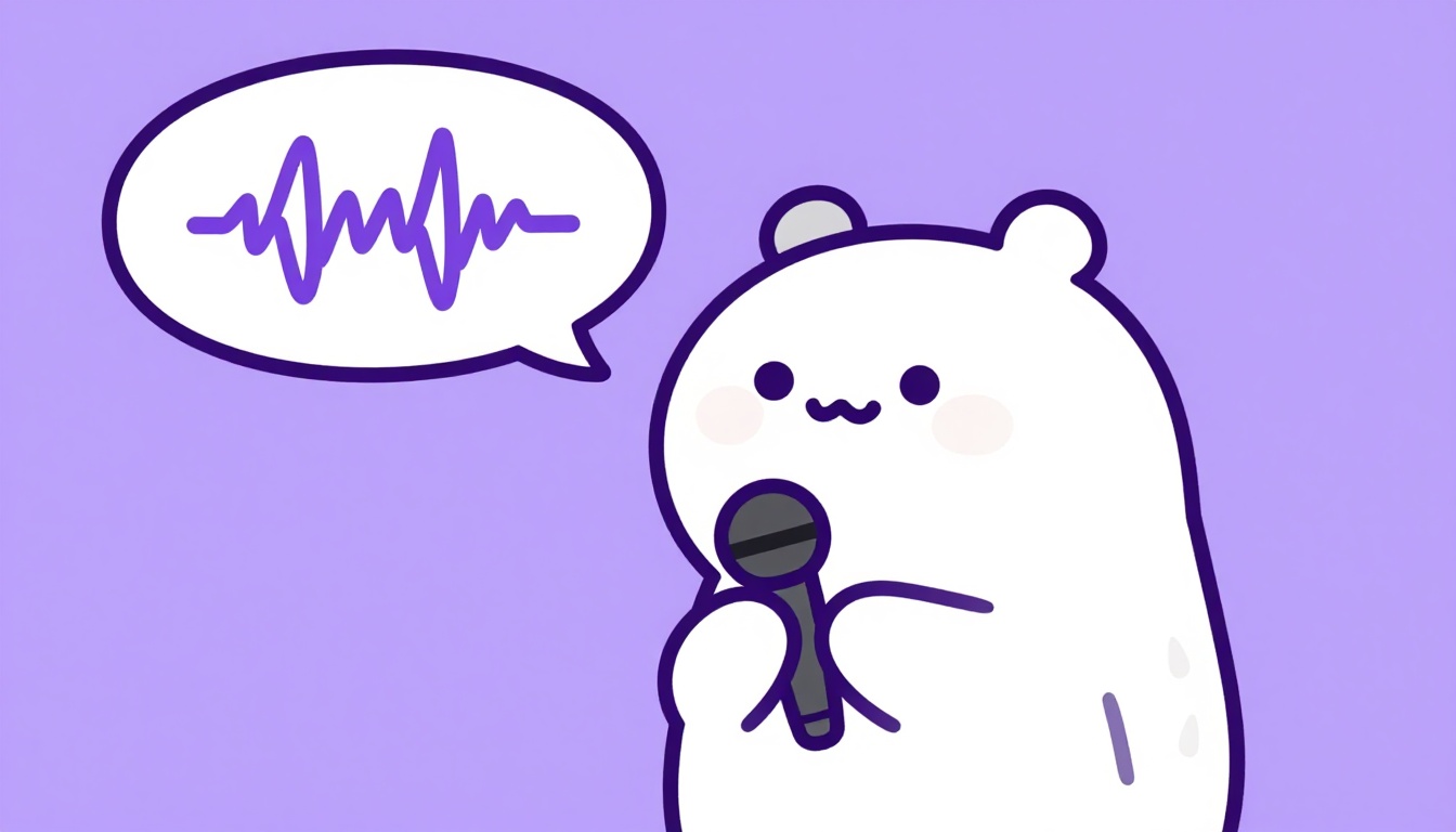 Capy segurando um microfone com uma onda sonora saindo do balão de fala, representando praticar em voz alta