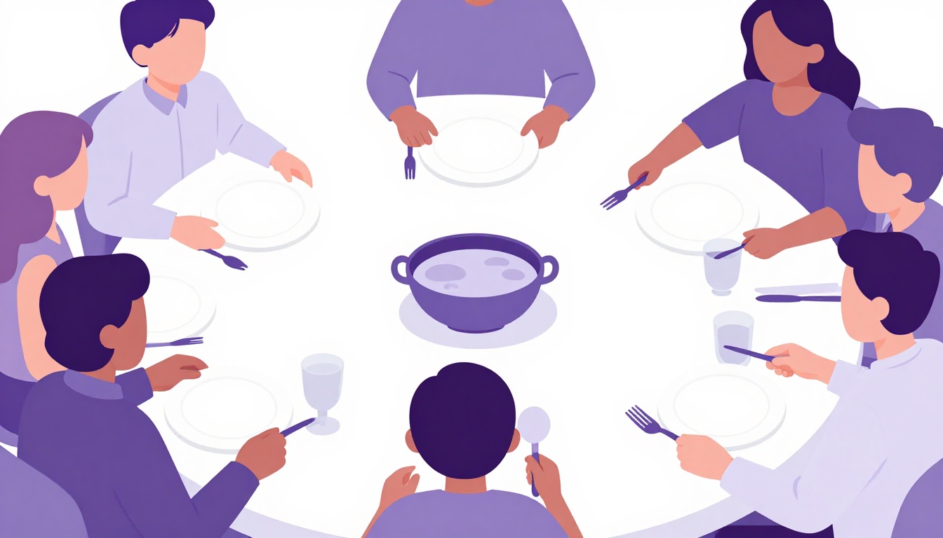 mesa de jantar em família com várias gerações reunidas