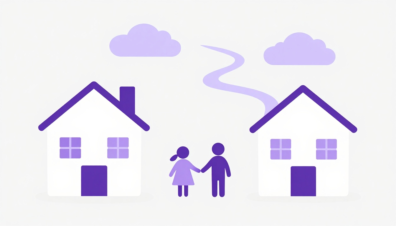 duas casas conectadas por um caminho, simbolizando uma família reconstituída
