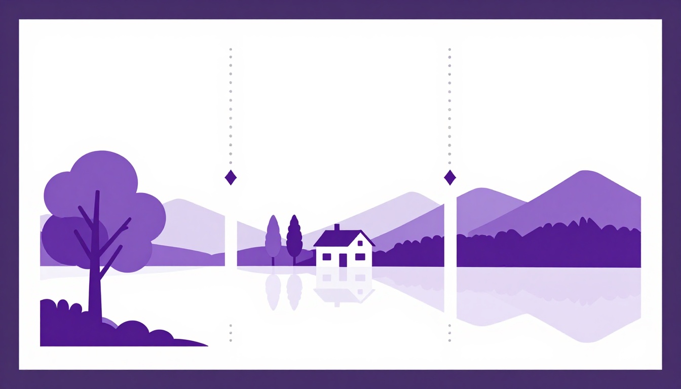 Cuadro con un paisaje dividido en izquierda, centro y derecha con flechas, para practicar la ubicación al describir fotografías en inglés