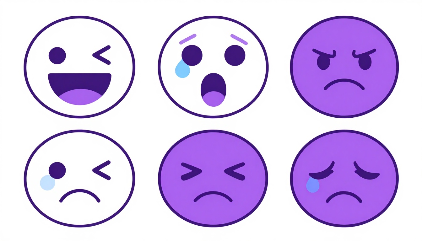 Seis caritas con emociones distintas para ampliar el vocabulario de sentimientos al describir fotos en inglés