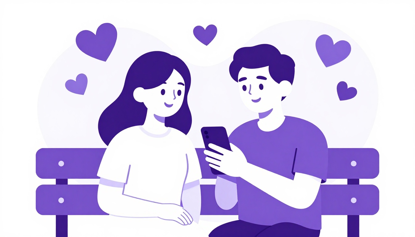 Casal sorrindo enquanto lê frases bonitas em inglês curtas de amor em um celular