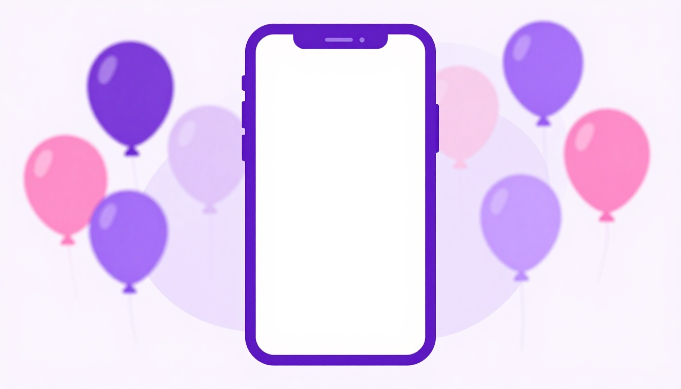 Uma tela de celular mostrando uma caixa de texto em branco para status, com balões coloridos ao fundo desfocado