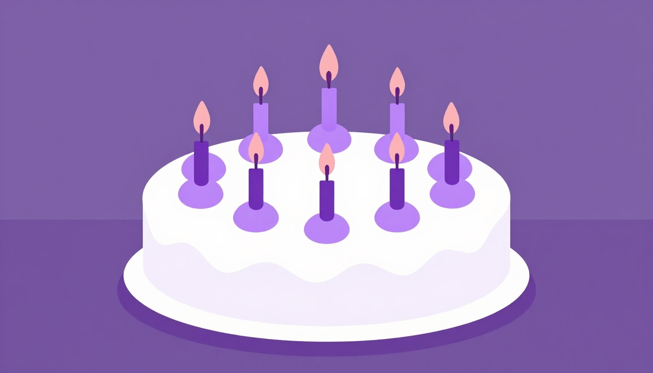Um bolo de aniversário com várias velas acesas, sobre um fundo simples, sem texto visível