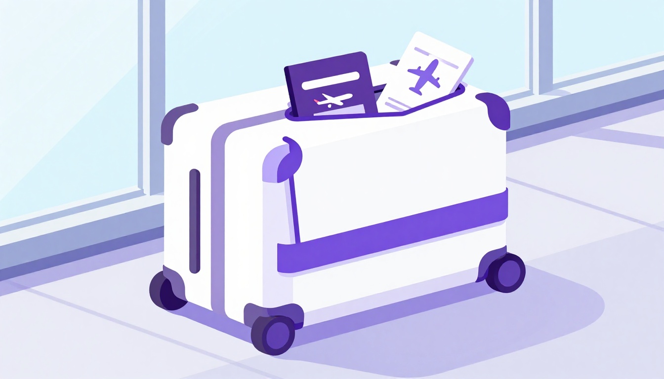 Mala de viagem e passaporte prontos para uma viagem, tema de frases de viagem em inglês para status