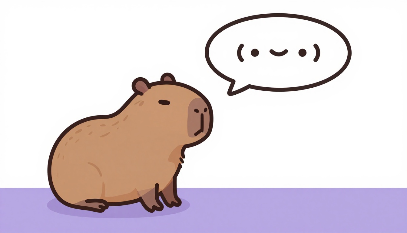 Capy la capibara con una burbuja de diálogo, lista para practicar frases hechas en inglés hablando en voz alta
