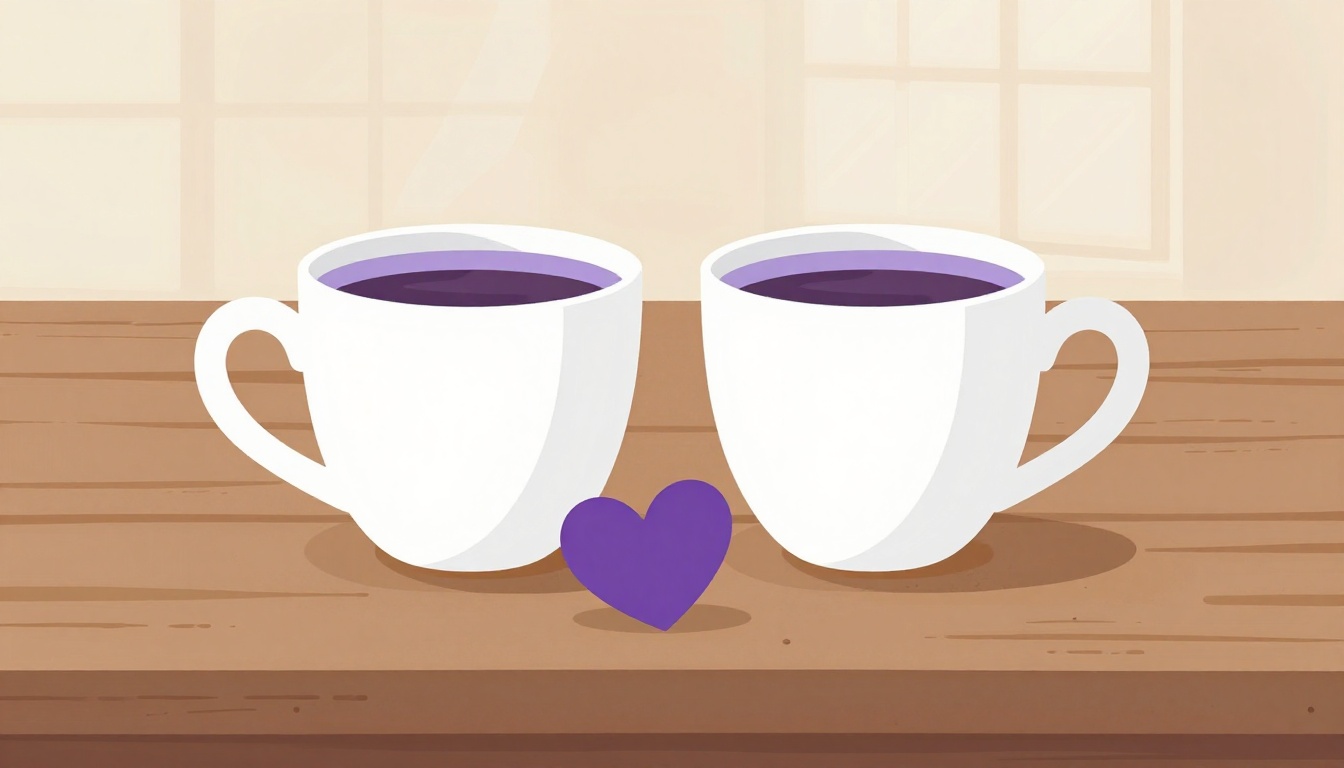 Duas xícaras de café lado a lado formando um coração numa mesa de madeira