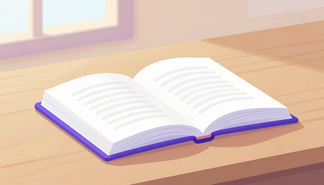 Livro aberto sobre uma mesa de madeira com luz suave de fim de tarde